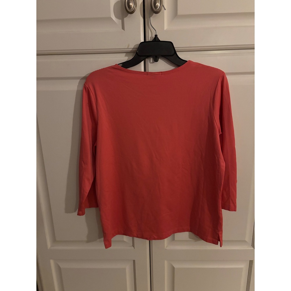 A'Nue Ligne Womens Coral 3/4 Sleeve Top Size 11 Round Neck Casual - Picture 4 of 6